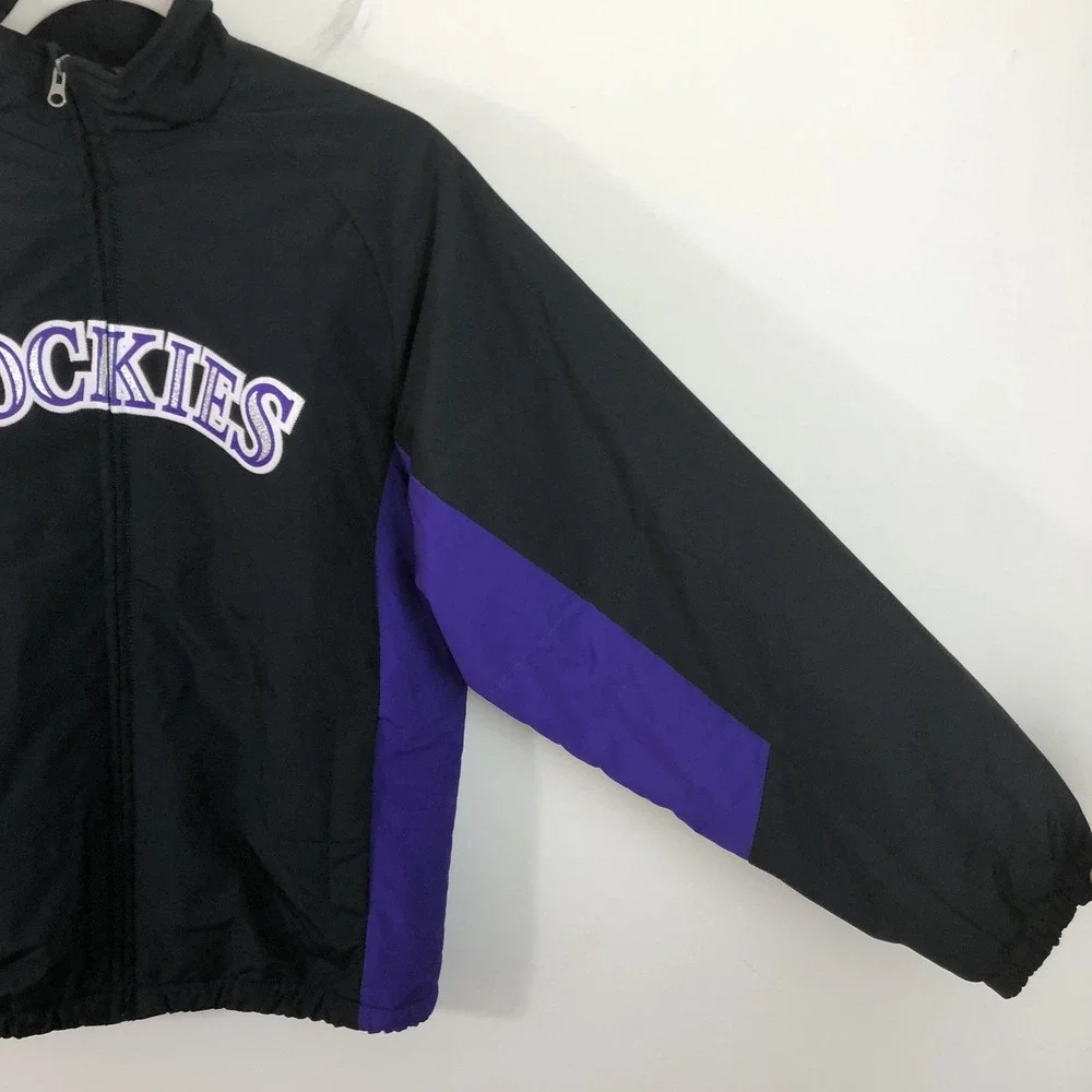 Vintage Majestic Colorado Rockies MLB Full Zip Jacket Youth Sz L Black Purple